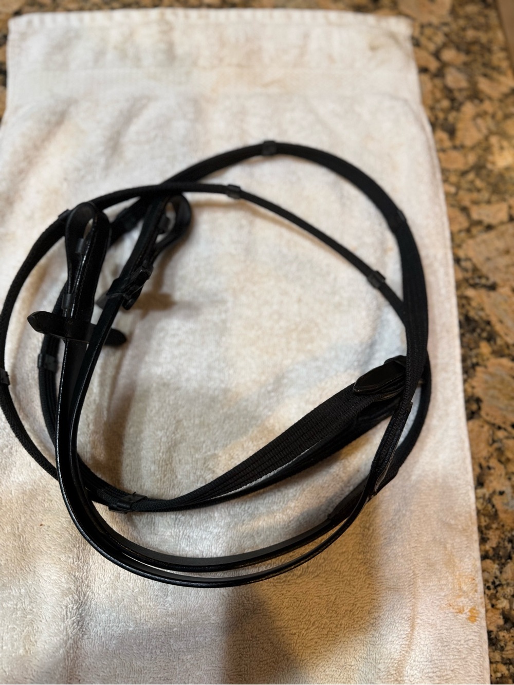 NEW Equestrian English REINS black nylon w/ leather stoppers - very nice